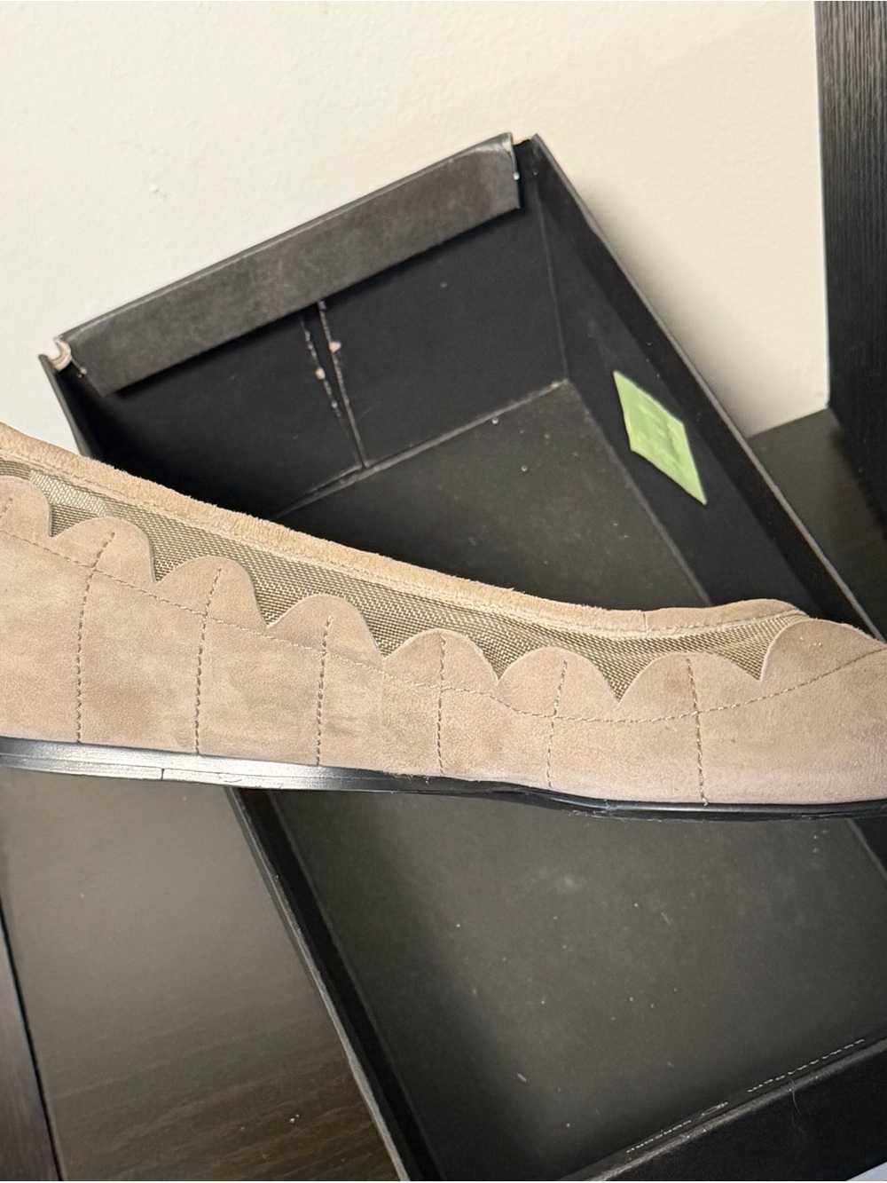 Tahari Women’s Taupe Scalloped Suede Ballet Flat